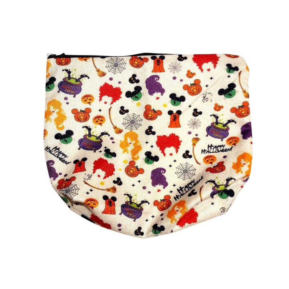 Halloween-Themed Zippered Canvas Pouch With Colorful Mickey Mouse Disney Print